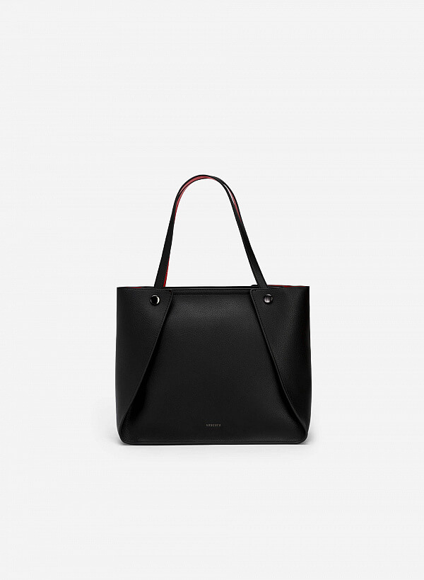 Túi Tote Phối Layer May Gập Đính Khóa - TOT 0094 - Màu Đen - VASCARA