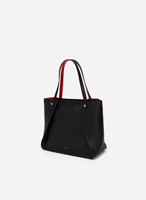 Túi Tote Phối Layer May Gập Đính Khóa - TOT 0094 - Màu Đen - VASCARA