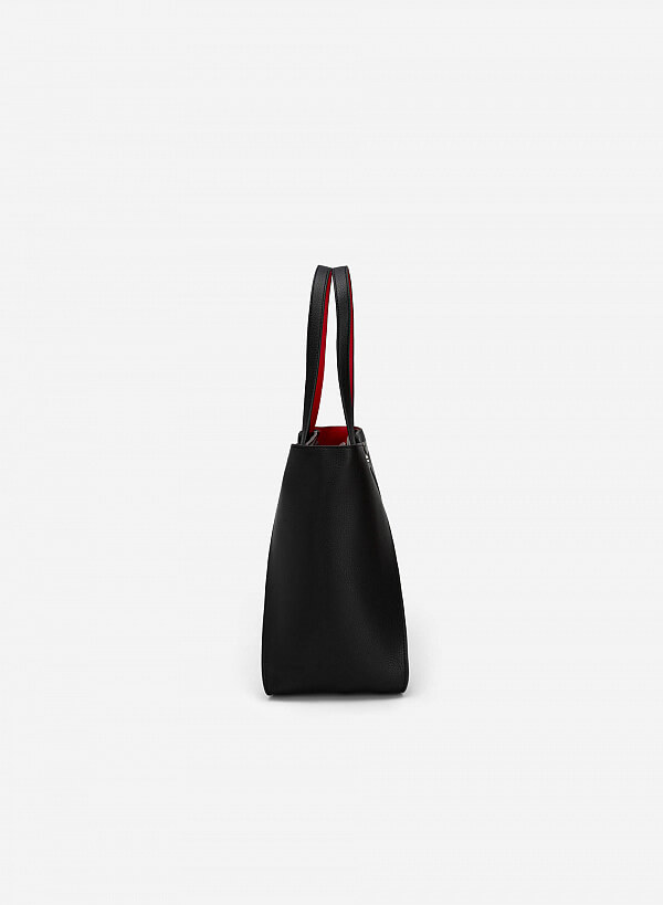 Túi Tote Phối Layer May Gập Đính Khóa - TOT 0094 - Màu Đen - VASCARA
