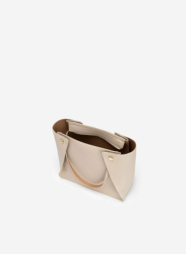 Túi Tote Phối Layer May Gập Đính Khóa - TOT 0094 - Màu Kem - VASCARA
