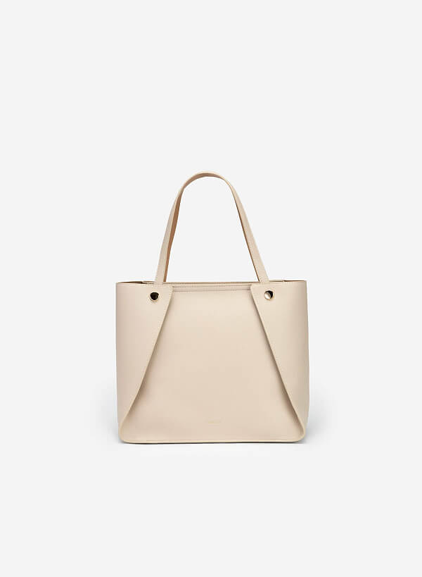 Túi Tote Phối Layer May Gập Đính Khóa - TOT 0094 - Màu Kem - VASCARA