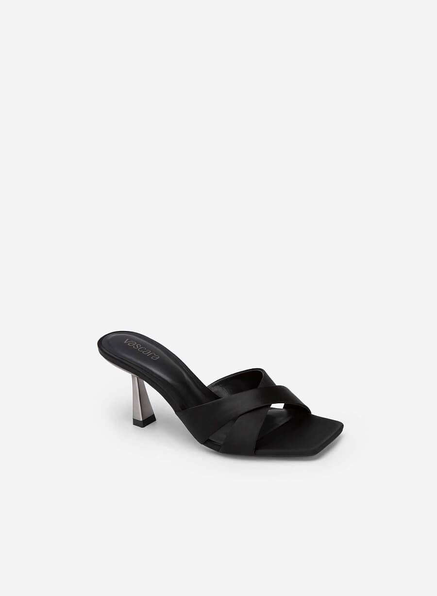Guốc satin quai đan chéo spool heel - GNN 0181 - Màu đen - vascara.com