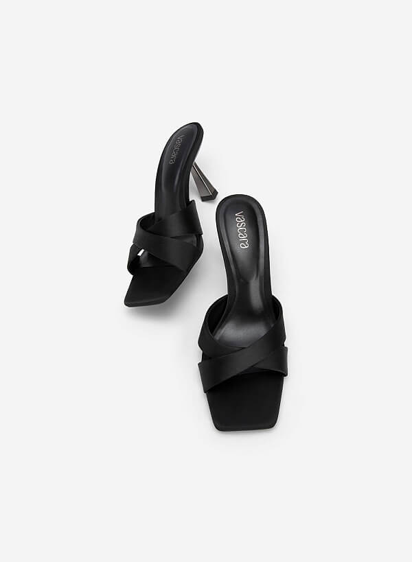 Guốc satin quai đan chéo spool heel - GNN 0181 - Màu đen - VASCARA