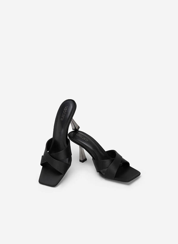 Guốc satin quai đan chéo spool heel - GNN 0181 - Màu đen - VASCARA