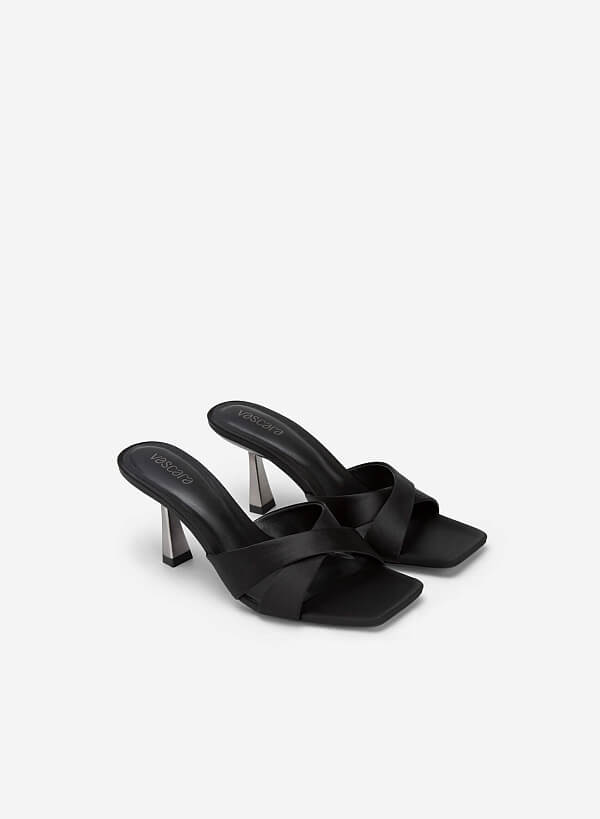 Guốc satin quai đan chéo spool heel - GNN 0181 - Màu đen - VASCARA