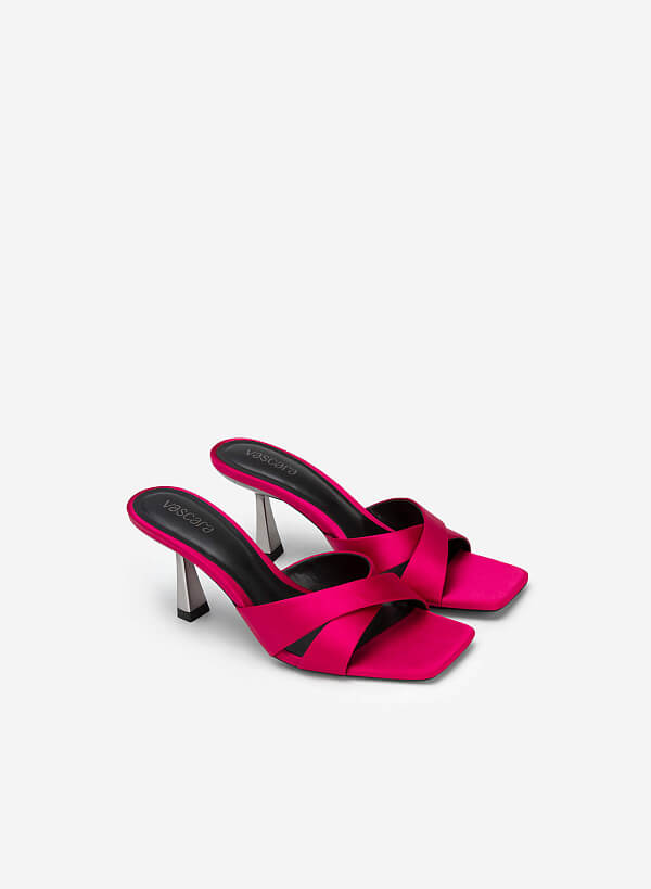 Guốc Satin Quai Đan Chéo Spool Heel - GNN 0181 - Màu Hồng - VASCARA