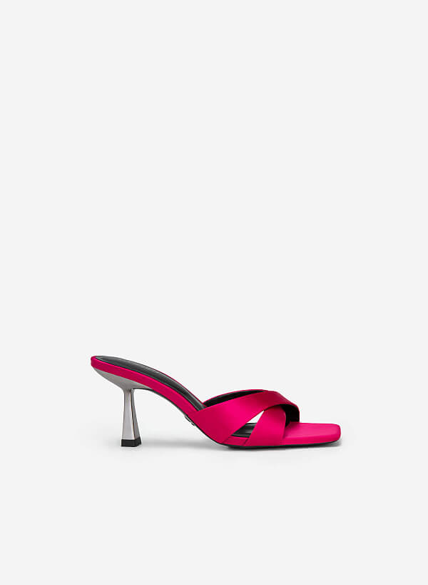 Guốc Satin Quai Đan Chéo Spool Heel - GNN 0181 - Màu Hồng