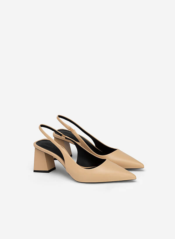 Giày Slingback Bít Mũi Nhọn Gót Trụ - BMN 0577 - Màu Be - VASCARA