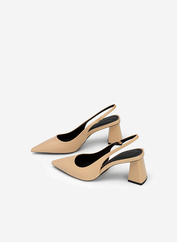 Giày Slingback Bít Mũi Nhọn Gót Trụ - BMN 0577 - Màu Be - VASCARA
