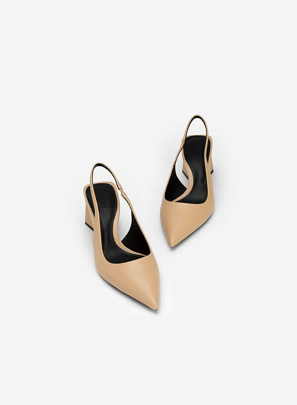 Giày Slingback Bít Mũi Nhọn Gót Trụ - BMN 0577 - Màu Be - VASCARA