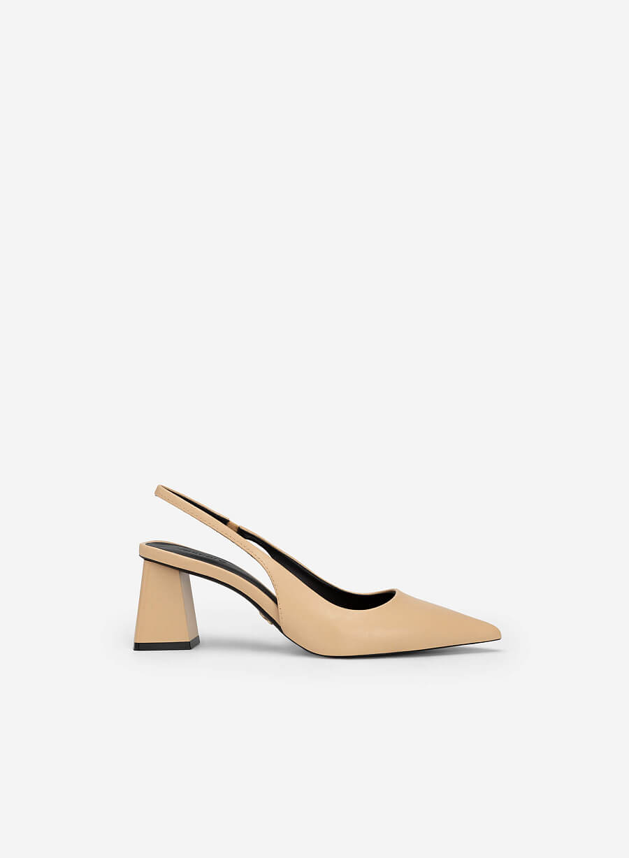 Giày Slingback Bít Mũi Nhọn Gót Trụ - BMN 0577 - Màu Be - VASCARA