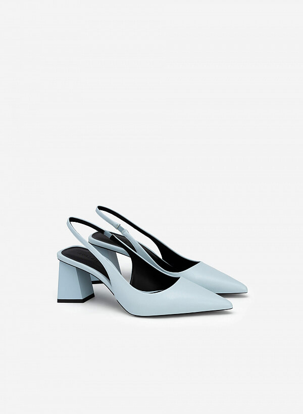 Giày Slingback Bít Mũi Nhọn Gót Trụ - BMN 0577 - Màu Xanh Dương Nhạt - VASCARA