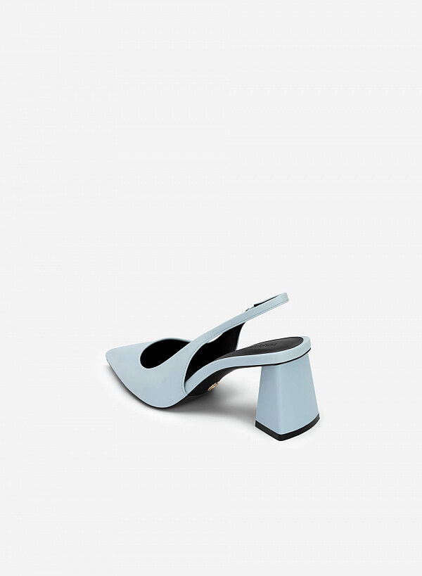 Giày Slingback Bít Mũi Nhọn Gót Trụ - BMN 0577 - Màu Xanh Dương Nhạt - VASCARA