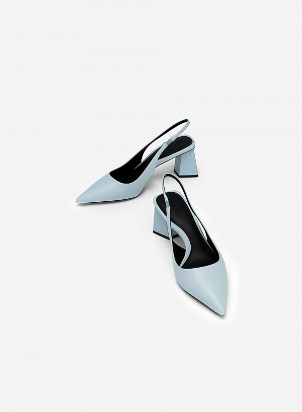 Giày Slingback Bít Mũi Nhọn Gót Trụ - BMN 0577 - Màu Xanh Dương Nhạt - VASCARA