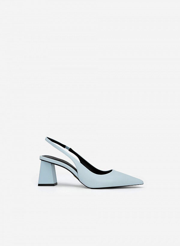 Giày Slingback Bít Mũi Nhọn Gót Trụ - BMN 0577 - Màu Xanh Dương Nhạt