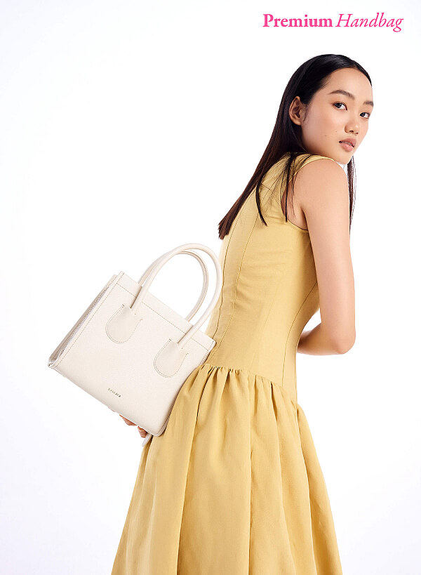 Túi Tote Premium Quai Đôi Phối Double Pocket - TOT 0089 - Màu Kem