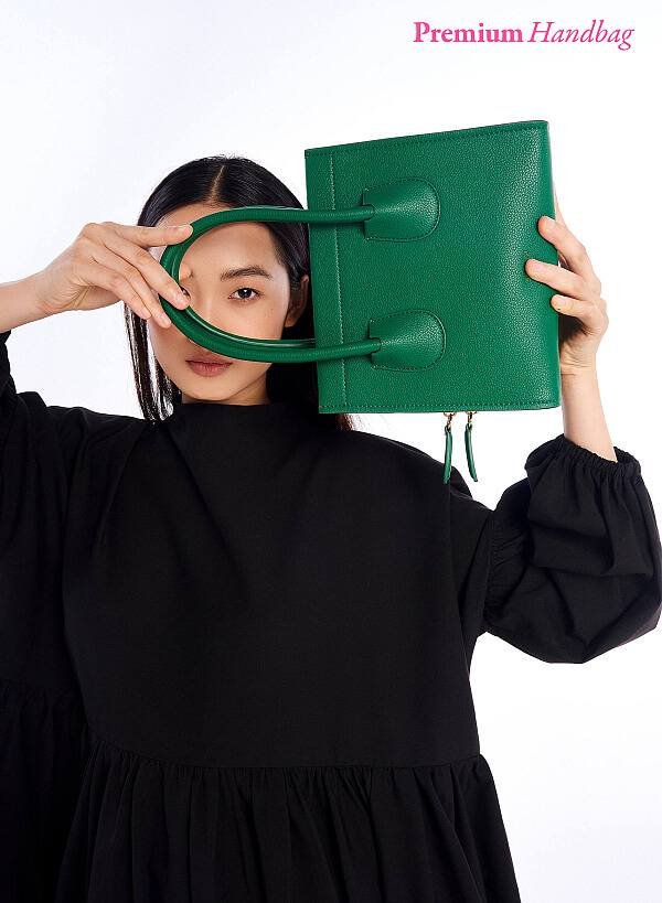 Túi Tote Premium Quai Đôi Phối Double Pocket - TOT 0089 - Màu Xanh Lá