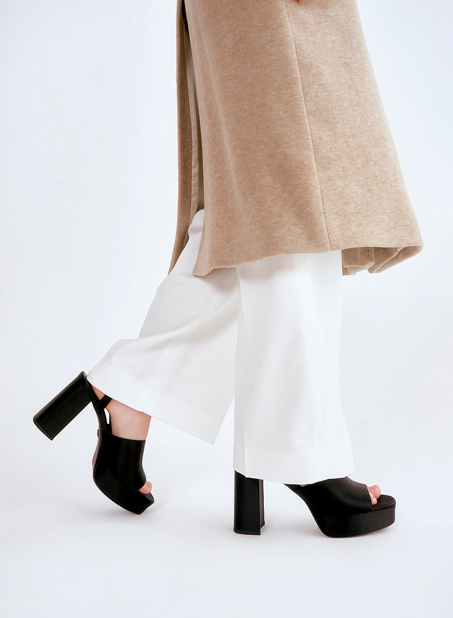 Giày platform sandal satin kiểu double ankle strap - SDN 0729 - Màu đen - vascara.com