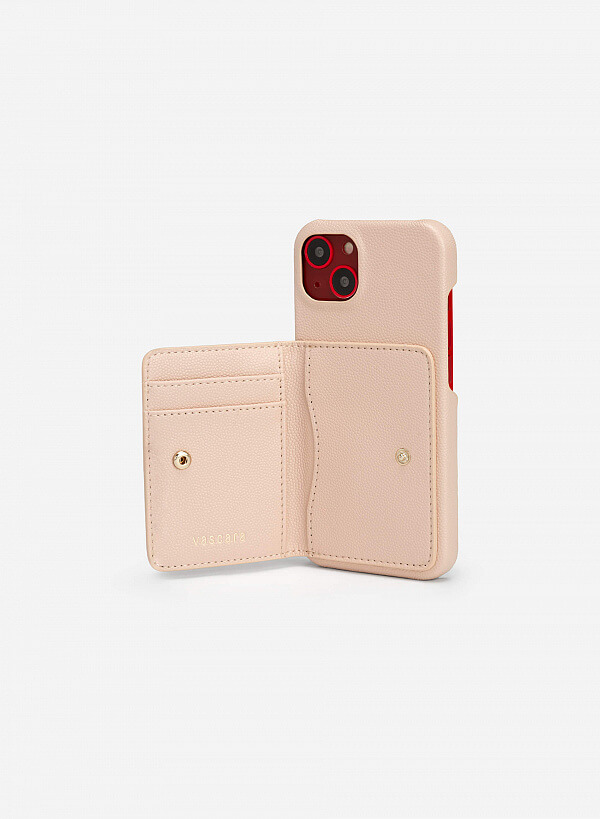 Ốp lưng điện thoại iphone 13 phối ví mini đựng thẻ - IPC 0004 - Màu hồng nhạt - VASCARA