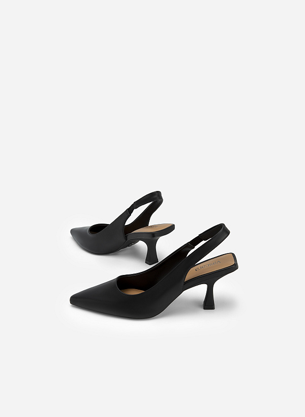 Giày Slingback Bít Mũi Nhọn Black Spool Heel - BMN 0538 - Màu Đen - VASCARA