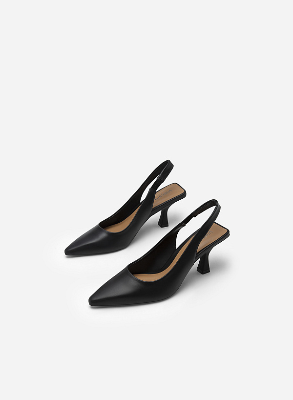 Giày Slingback Bít Mũi Nhọn Black Spool Heel - BMN 0538 - Màu Đen - VASCARA