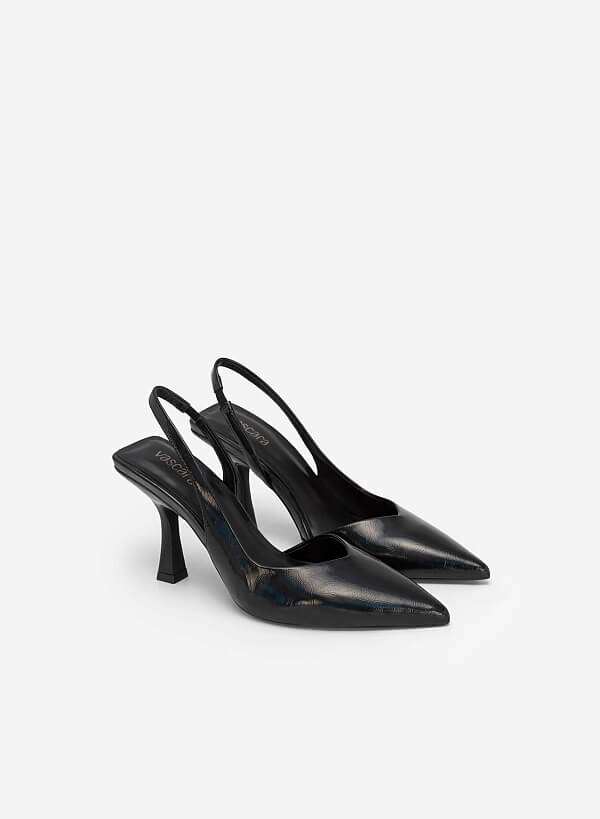 Giày Party D'Orsay Slingback Vân Da Metallic - BMN 0540 - Màu Đen - VASCARA