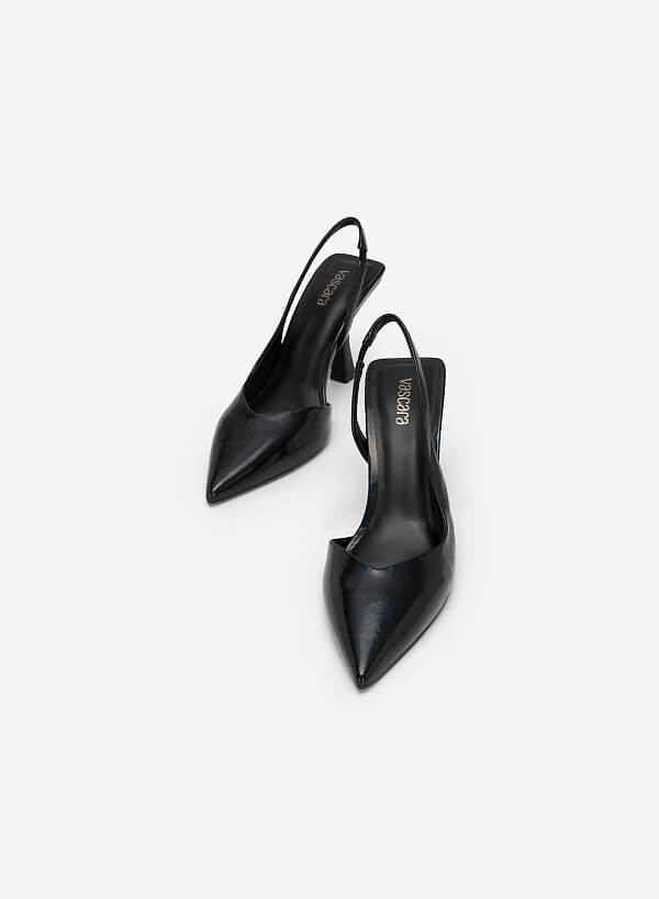 Giày Party D'Orsay Slingback Vân Da Metallic - BMN 0540 - Màu Đen - VASCARA
