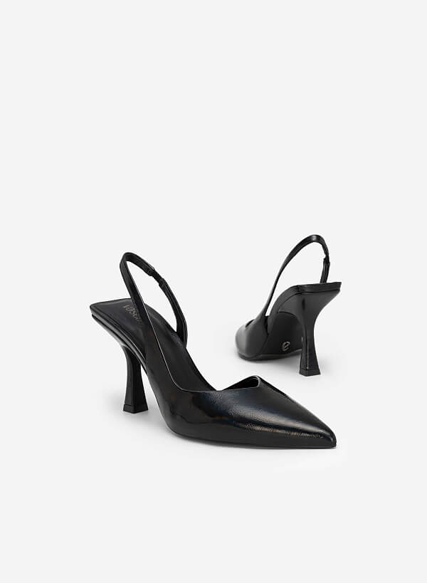 Giày Party D'Orsay Slingback Vân Da Metallic - BMN 0540 - Màu Đen - VASCARA