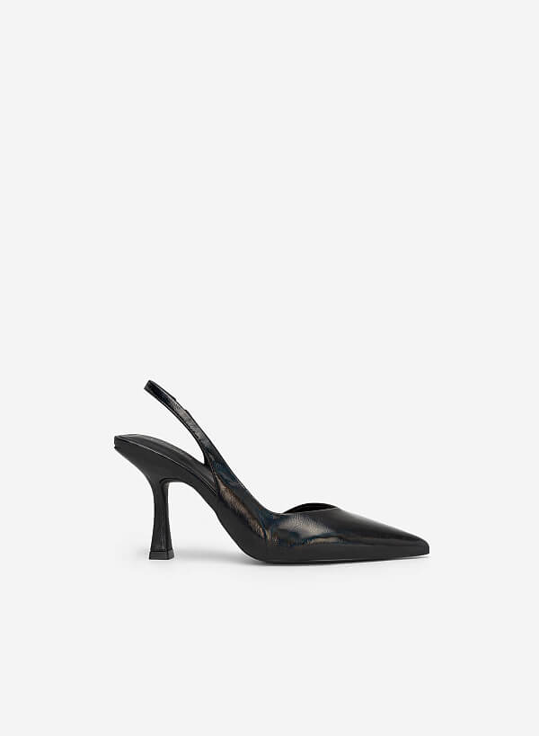 Giày Party D'Orsay Slingback Vân Da Metallic - BMN 0540 - Màu Đen