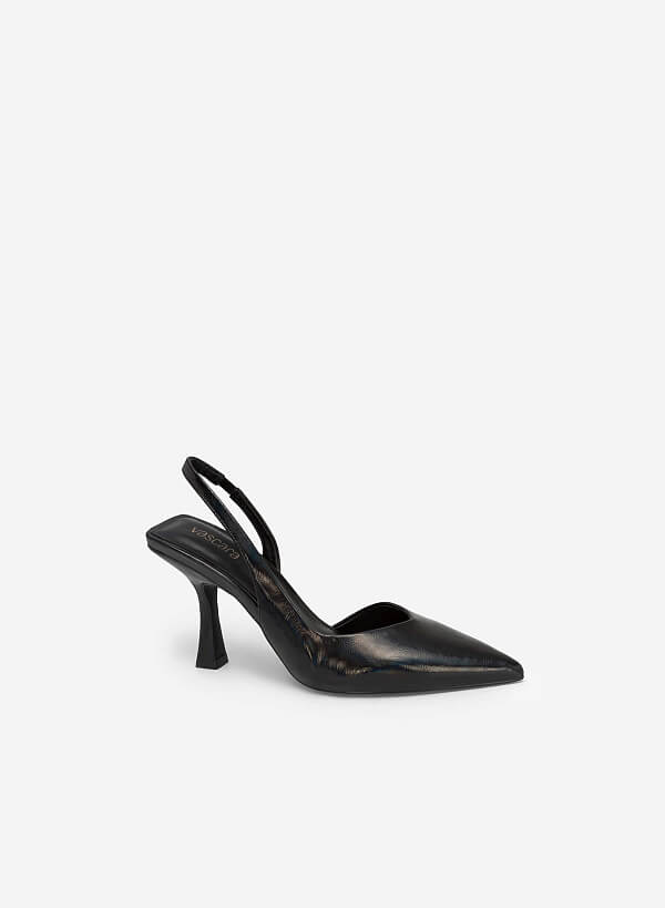 Giày Party D'Orsay Slingback Vân Da Metallic - BMN 0540 - Màu Đen - VASCARA
