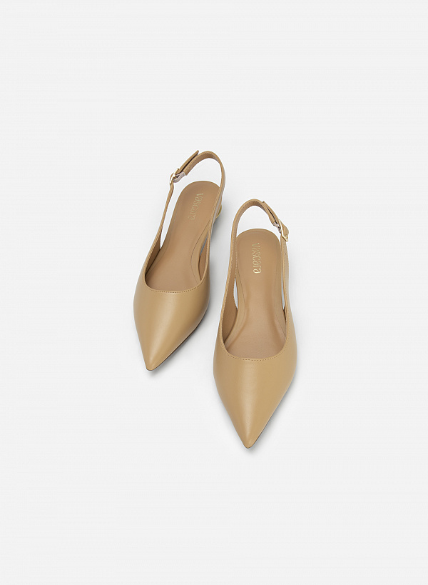Giày Slingback Bít Mũi Nhọn Gót Hình Học Tráng Gương - BMN 0543 - Màu Be - VASCARA