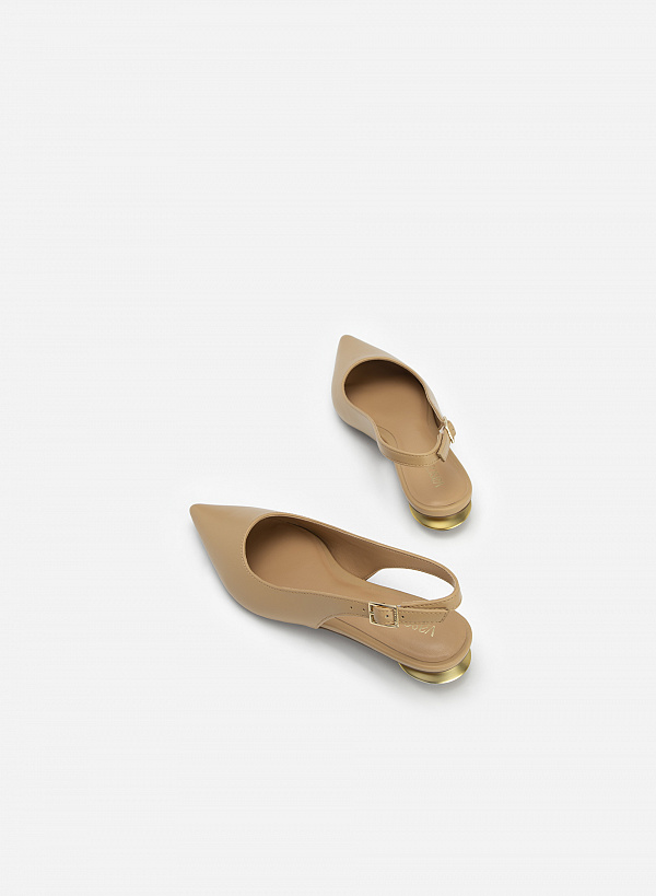 Giày Slingback Bít Mũi Nhọn Gót Hình Học Tráng Gương - BMN 0543 - Màu Be - VASCARA