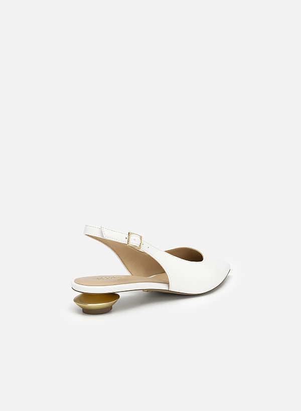 Giày Slingback Bít Mũi Nhọn Gót Hình Học Tráng Gương - BMN 0543 - Màu Trắng - VASCARA
