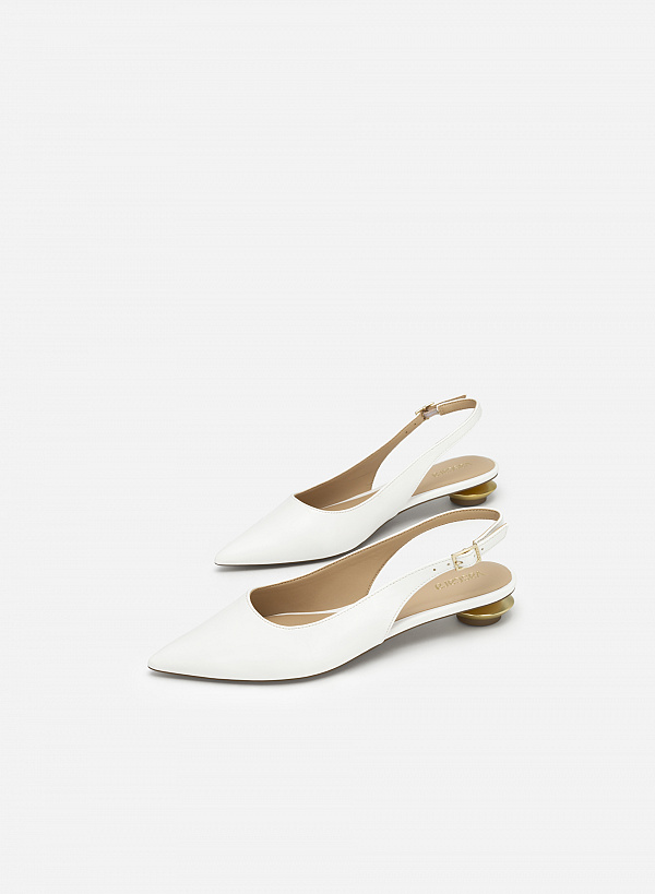 Giày Slingback Bít Mũi Nhọn Gót Hình Học Tráng Gương - BMN 0543 - Màu Trắng - VASCARA