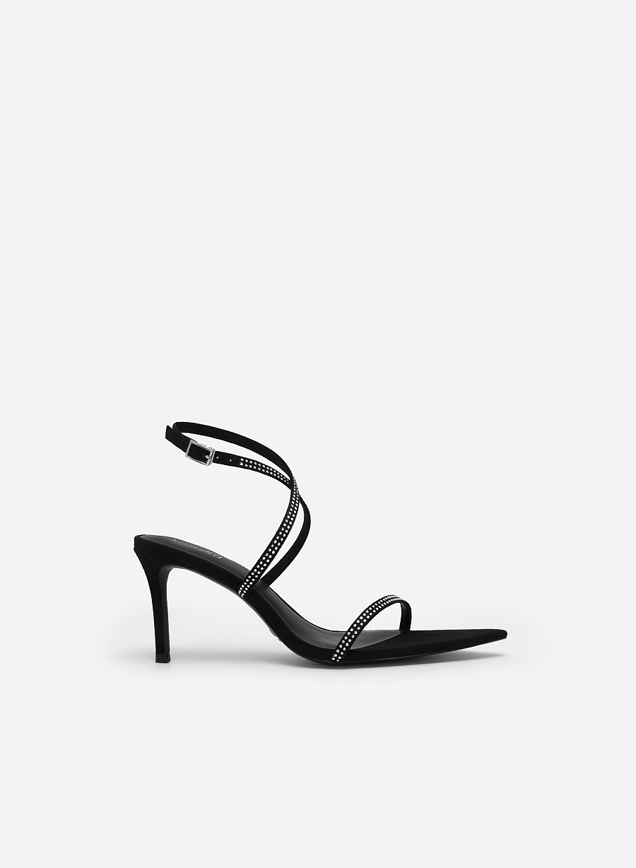 Xem sản phẩm BST Splendid Night - Giày Sandal Nubuck Quai Mảnh Đính Đá Crystal - SDN 0741 - Màu Đen