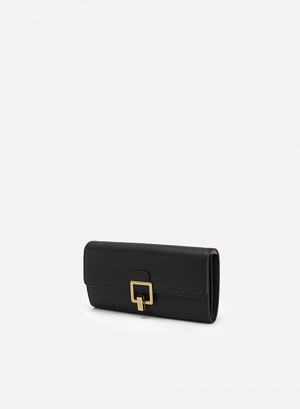 Ví leather clutch khóa cài golden square - CLU 0106 - Màu đen - VASCARA