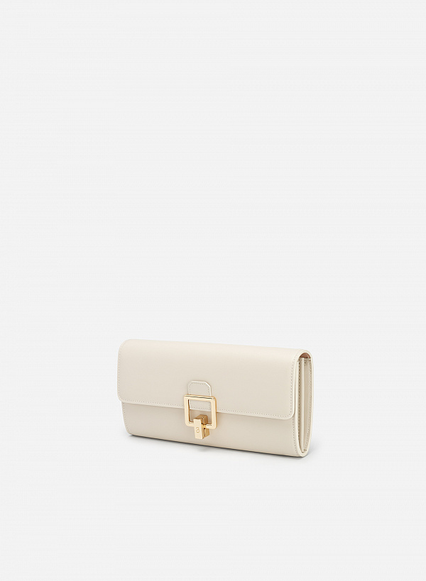 Ví leather clutch khóa cài golden square - CLU 0106 - Màu kem - VASCARA