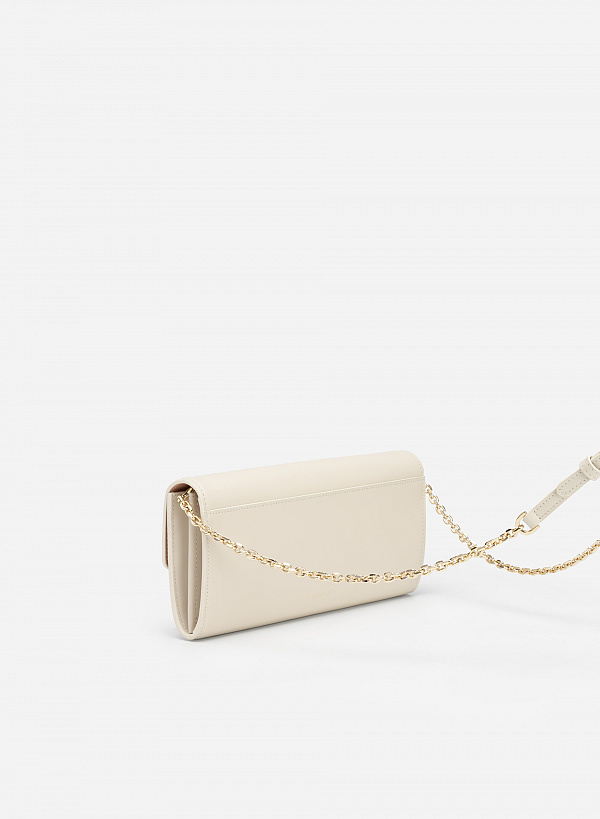 Ví leather clutch khóa cài golden square - CLU 0106 - Màu kem - VASCARA