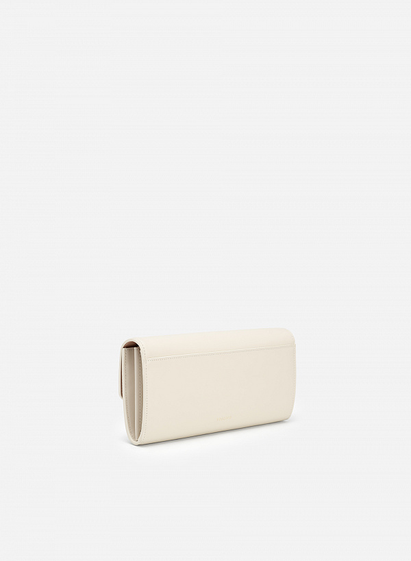 Ví leather clutch khóa cài golden square - CLU 0106 - Màu kem - VASCARA