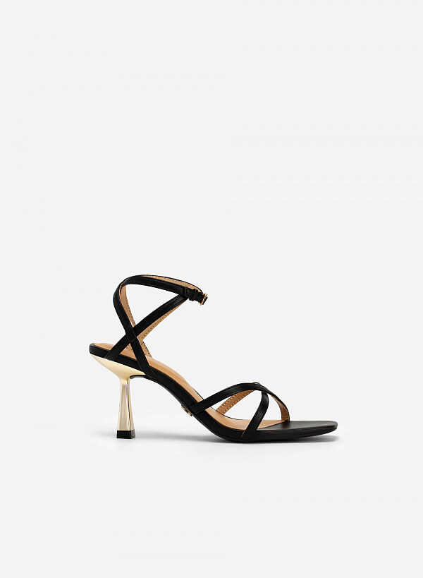 Giày Sandal Quai Mảnh Đan Chéo Golden Spool Heel - SDN 0719 - Màu Đen