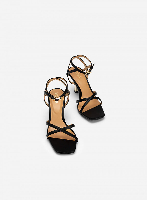Giày Sandal Quai Mảnh Đan Chéo Golden Spool Heel - SDN 0719 - Màu Đen - VASCARA