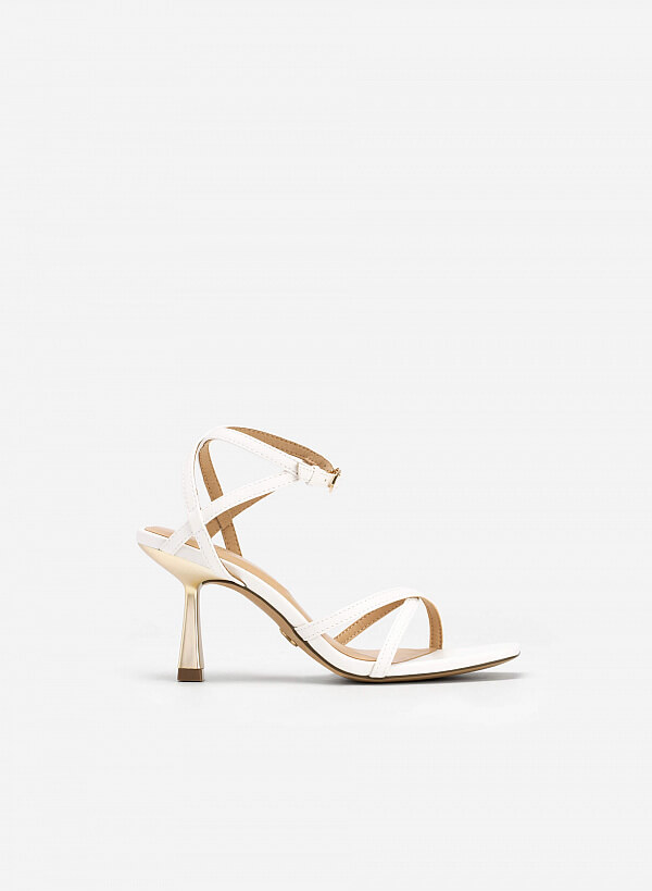Giày sandal quai mảnh đan chéo golden spool heel - SDN 0719 - Màu trắng - VASCARA