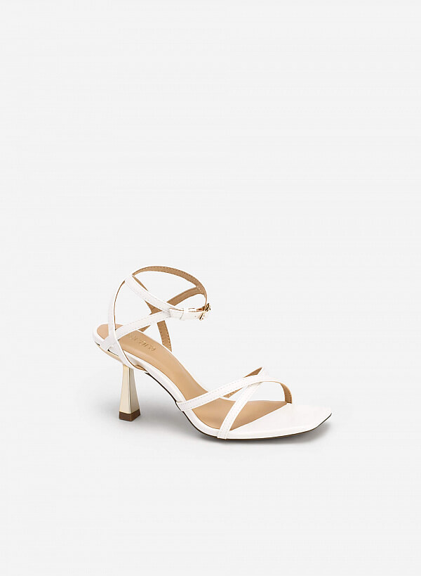 Giày Sandal Quai Mảnh Đan Chéo Golden Spool Heel - SDN 0719 - Màu Trắng - VASCARA