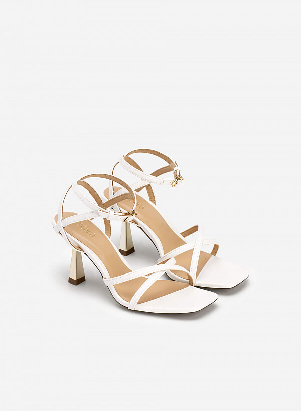 Giày sandal quai mảnh đan chéo golden spool heel - SDN 0719 - Màu trắng - VASCARA