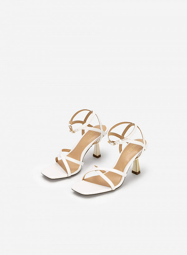 Giày sandal quai mảnh đan chéo golden spool heel - SDN 0719 - Màu trắng - VASCARA