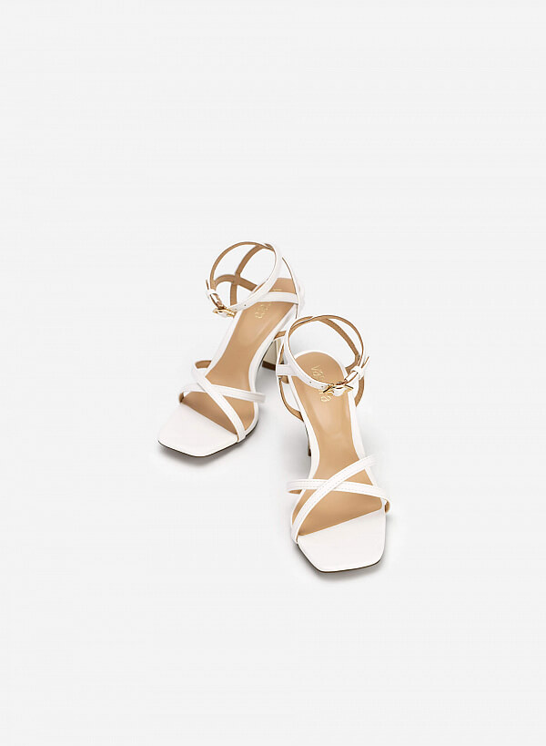 Giày sandal quai mảnh đan chéo golden spool heel - SDN 0719 - Màu trắng - VASCARA