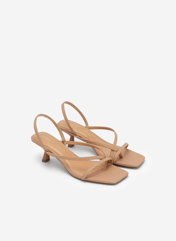 Giày sandal slingback quai ngang phối kẹp - SDN 0718 - Màu be - VASCARA