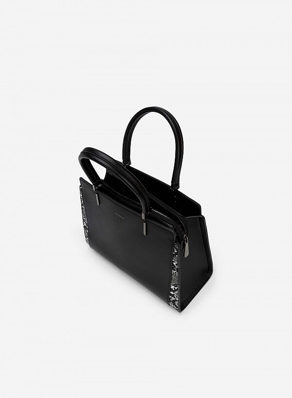 Túi Tote Phối Layer Vân Da Rắn - TOT 0090 - Màu Đen - VASCARA