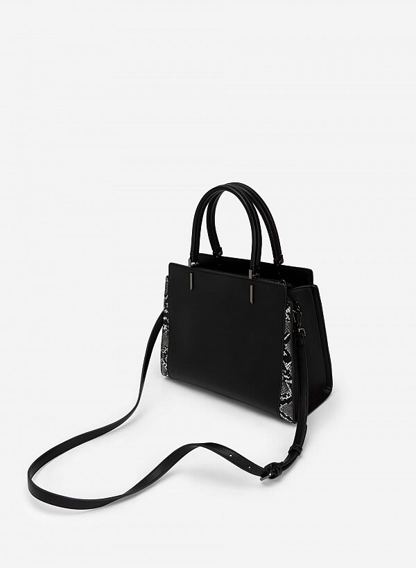 Túi Tote Phối Layer Vân Da Rắn - TOT 0090 - Màu Đen - VASCARA