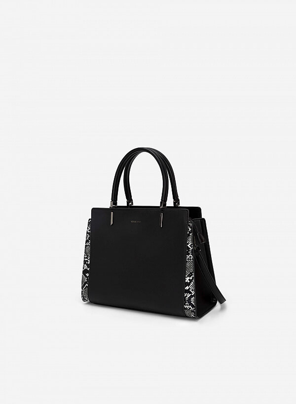 Túi Tote Phối Layer Vân Da Rắn - TOT 0090 - Màu Đen - VASCARA